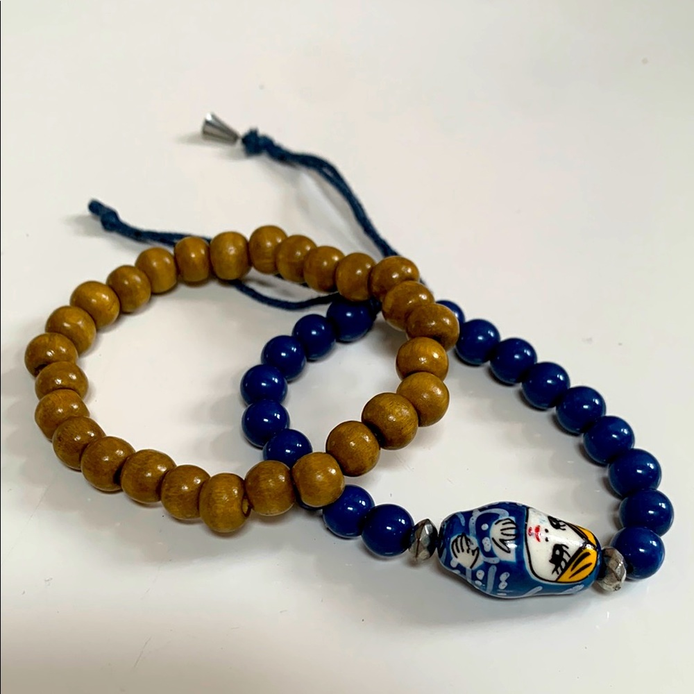 Blue and Brown Beaded Bracelets Set